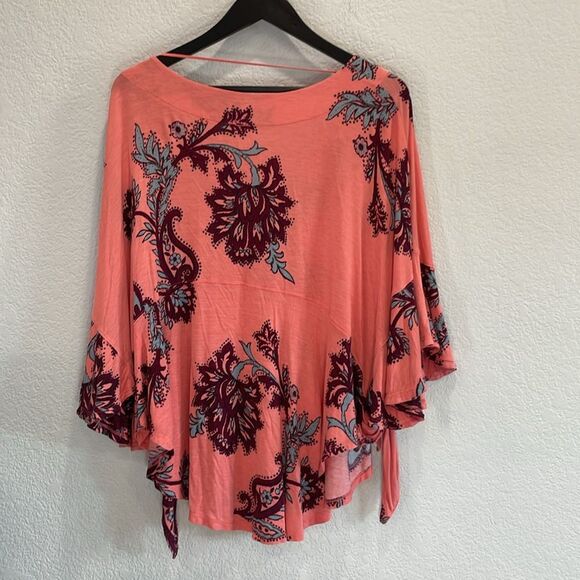 Free People Maui Wowie Pink Passion Flower Combo Side Tie Blouse Size Large - Picture 6 of 8